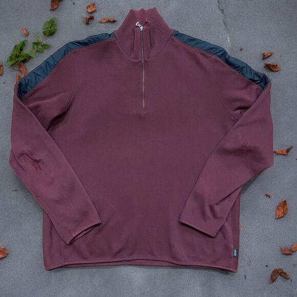 Hugo Boss Regular Fit 1/4 Zip Casual Burgundy Black Collar Sweatshirt Men's XL - Picture 1 of 11
